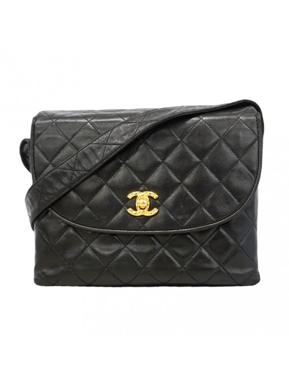 Chanel Shoulder Bag Quilted Lambskin Black Gold